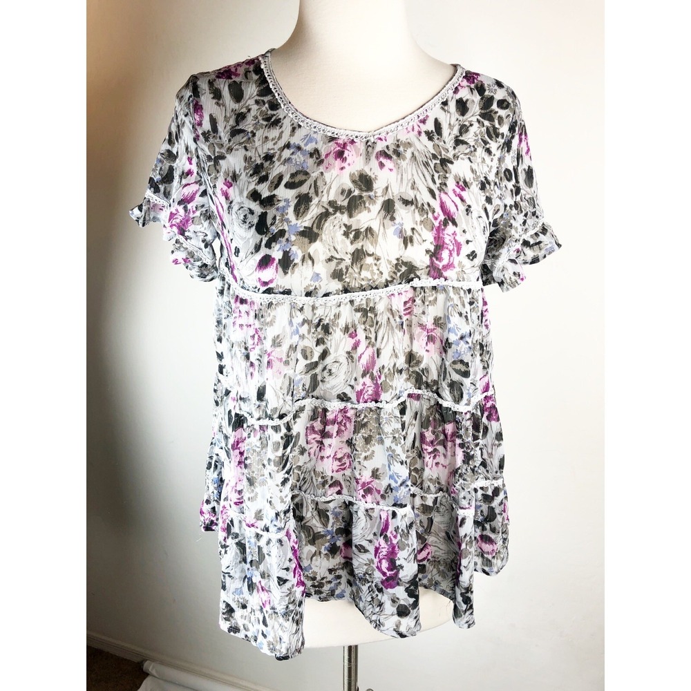 D-Signed Disney Girls XL Gray Pink Baby Doll Shirt Blouse‎